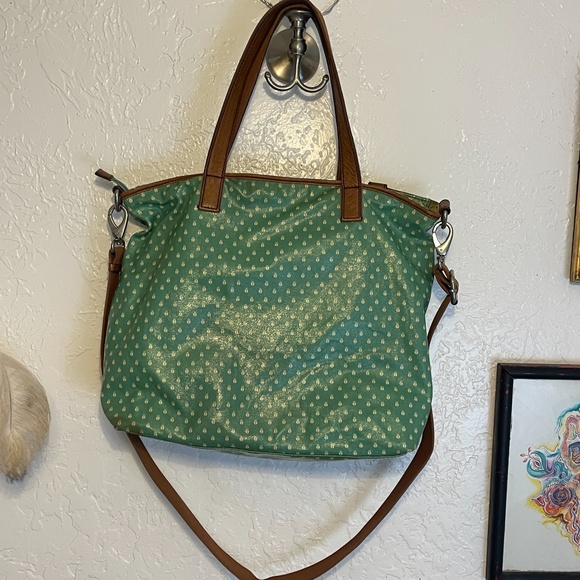 🌻Fossil Key•Per Green Coated Canvas Tote - Picture 2 of 12